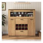 Buffet de cuisine 110x38x111 cm cave a vin buffet avec double porte buffet en bois a �tag�re en verre ...