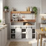 Buffet de cuisine 120 cm - avec prises �lectriques et ports usb - avec porte - gobelets et crochets - ...