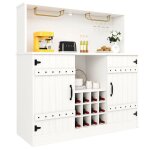 Buffet de cuisine 120 x 40 x 120 cm - blanc - redom - avec casier � verres � vin et espace de rangement ...