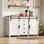 Buffet de cuisine 137�40�815 cm blanc style rustique avec 4 tiroirs 2 portes coulissantes et grand plateau ...