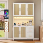 Meuble buffet - langtu - buffet 183 cm - �clairage led pilotable par appli - 2 usb & 2 prises - 3 tiroirs ...