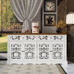 Buffet bas avec 2 tiroirs et 4 portes pour salle  manger meuble de salon sculpt et ajour 160x40x80 ...