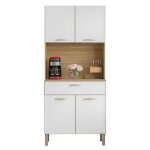 Buffet de cuisine 4 portes 1 tiroir chne et blanc l 74. 5 h 170. 5 p 36. 3 cm - l 74. 5 x l 36. 3 x ...