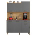 Buffet de cuisine - genova - imitation chne et gris - 6 portes - 1 tiroir - l 121. 5 x h 176 cm