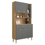 Buffet de cuisine 6 portes 1 tiroir chne et gris l 90. 9 h 173. 5 p 36. 3 cm - l 90. 9 x l 36. 3 x h ...