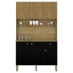 Buffet de cuisine 6 portes 1 tiroir ch�ne et noir 7 niches l 111 h 185 p 39. 3 cm - l 111 x l 39. 3 x ...