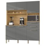 Buffet de cuisine - montesa - 6 portes - 2 tiroirs - imitation chne et gris - l 160. 7 x h 196 cm