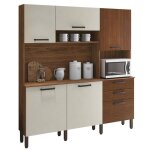 Buffet de cuisine 6 portes 2 tiroirs noyer et blanc ecru l 180. 2 h 198 p 38. 8 cm - l 180. 2 x l 38. ...