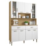 Buffet de cuisine - golden - 8 portes - 2 tiroirs - imitation chne et blanc - l 121. 4 cm h 173. 5 cm ...