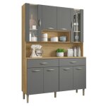 Buffet de cuisine 8 portes 2 tiroirs chne et gris l 121. 4 h 173. 5 p 36. 3 cm - l 121. 4 x l 36. 3 ...