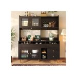 Buffet de cuisine armoire avec porte en verre - meuble vaisselier pour salon et salle � manger - 145x39x171cm ...