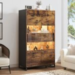 Buffet cuisine bahut buffet industriel vitrine avec 2 tiroirs 2 portes en verre eclairage led armoire ...