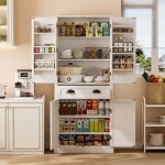 Buffet de cuisine bas - 80 x 40 x 182 cm - 1 armoire � 6 niveaux et 4 portes � 1tiroir? blanc