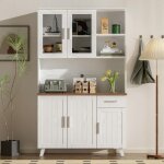 Buffet cuisine bois blanc - meuble haut salon&salle  manger - dimensions 114x40x190cm - rangement spacieux ...