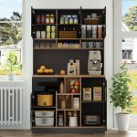 Buffet de cuisine brillant moderne 105 x 45 x 185 cm avec poign�es en m�tal �tag�res r�glables tiroir ...