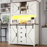 Buffet de cuisine campagnard - modernluxe - 115x40x175 cm - 4 portes - 2 tiroirs - �clairage led multicolore ...
