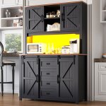 Buffet de cuisine campagnard - modernluxe - 115x40x175 cm - 4 portes - 2 tiroirs - �clairage led - noir ...