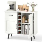 Buffet de cuisine costway avec casier  vin pour 6 bouteilles 1 tiroir 2 portes 2 etagres rglables ...