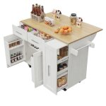 Buffet de cuisine extensible - redom - avec plan de travail grain de bois multi - storage - blanc
