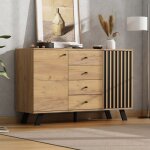 Buffet cuisine - merax - commode � 3 tiroirs bois naturel et noir 4 tiroirs et 2 portes120 x 38 x 75 ...