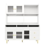 Buffet cuisine meuble haut restaurant blanc & or - 145x39x171cm - porte vitre changhong - support verres ...