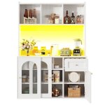 Buffet cuisine meuble haut cuisine buffet vitrine blanc avec �clairage led et �tag�res r�glables - id�al ...