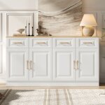 Buffet cuisine - meuble de rangement - 140x40x75cm - commode blanc - buffet bahut moderne avec 4 portes ...