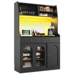 Buffet cuisine meuble rangement avec clairage led armoire avec tagre rglable 5 portes 2 tiroirs vaisselier ...