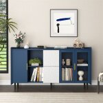 Buffet de cuisine moderne 140 cm buffet salle a manger avec 2 tiroirs 2 tagres et 2 portes vitres ...