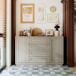 Buffet bas avec 2 portes et 4 tiroirs pour salle � manger meuble de cuisine avec aspect bois 140 x 40 ...