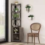 Buffet de cuisine avec porte costway 4 tagres ouvertes et un cabinet  2 niveaux tagre dangle pour ...