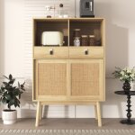 Buffet de cuisine buffet avec portes en rotin et 2 tiroirs pour salle  manger salon cuisine 80x395x120 ...