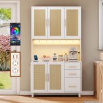Buffet cuisine rangement avec 2 ports usb buffet haut blanc et bois led commandé par app 2 prises vaisselier ... Buffet cuisine rangement avec 2 ports usb buffet haut blanc et bois led commandé par app 2 prises vaisselier ...