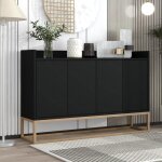 Buffet de cuisine rangement buffet noir et bois avec 4 portes buffet enfilade buffet bas armoire commode ...