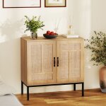 Buffet de cuisine en rotin � 2 portes costway �tag�re r�glable � 3 positions pour cuisine salle � manger ...