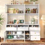 Buffet de cuisine salon armoire haute - 4 portes et 5 tiroirs - �tag�re � verres � vin - multi - rangement ...