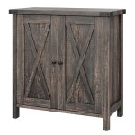 Buffet de rangement - promiracal - gris vintage - 2 portes & tiroir - bois massif - 76x40x80 cm