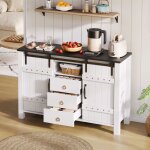 Buffet de cuisine style rustique 110�40�80 cm avec 3 tiroirs 2 portes coulissantes niche ouverte et plateau ...