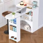 Buffet de cuisine table bar extensible avec espace animaux 120( + 80)40100 cm blanc marbre