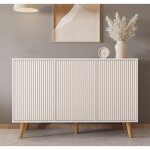 Buffet enfilade renzo - design 3d stri� - 3 portes push - to - open - l 120 cm - blanc mat - pieds 15 ...