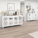 Buffet design moderne avec 4 portes et poign�es cristal - meuble de rangement en mdf solide - blanc miroir ...