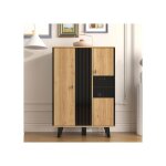 Lemonbest commode vitrine avec lumière led et verre armoire de salon buffet avec design à rayures en ... Lemonbest commode vitrine avec lumière led et verre armoire de salon buffet avec design à rayures en ...