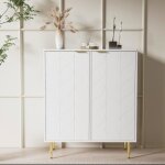 Buffet à deux portes pieds et poignées dorés motif floral laqué 3 étagères 6 compartiments blanc 75l ... Buffet à deux portes pieds et poignées dorés motif floral laqué 3 étagères 6 compartiments blanc 75l ...