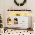 Buffet � deux portes et trois tiroirs meuble bar � caf� de 120 cm finition laqu�e brillante �quip� dun ...