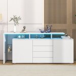 Buffet avec clairage led meuble de salon blanc laqu meuble tv 1603570 cm grand espace de rangement ...