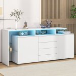 Buffet clairage led meuble tv salon moderne blanc laqu multifonction rangement salle  manger160x35x70 ...