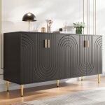 Buffet �l�gant 152x40cm - finition noir brillant et dor� - portes vagues 3d anti - basculement - id�al ...