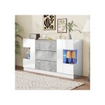 Buffet lgant 2 portes et 3 tiroirs - faade blanche brillante aspect marbre gris clairage led en 16 ...