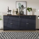 Buffet 4 portes - 3 tiroirs - bois / gris - noir - 160x40x75cm