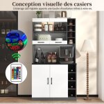 Buffet haut 100x47x187 cm avec �clairage dambiance led buffet de cuisine avec trous pour c�bles buffet ...
